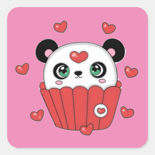 Niedlich Panda Cupcake Aufkleber (Vorderseite)