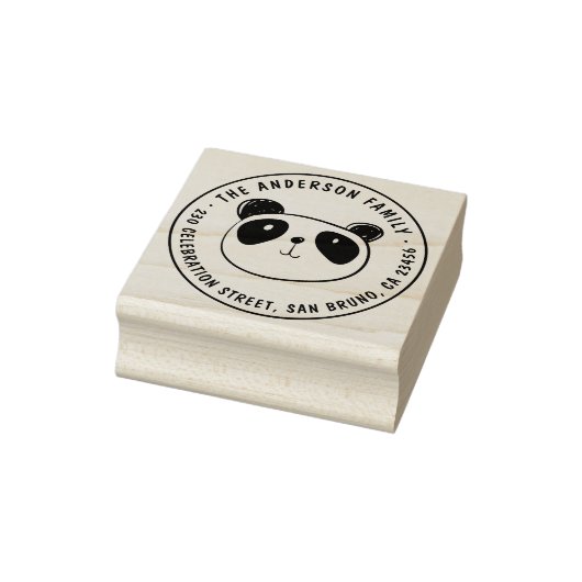 Niedlich Panda Custom Family Name Round-Rücksendea Gummistempel (Stempel)