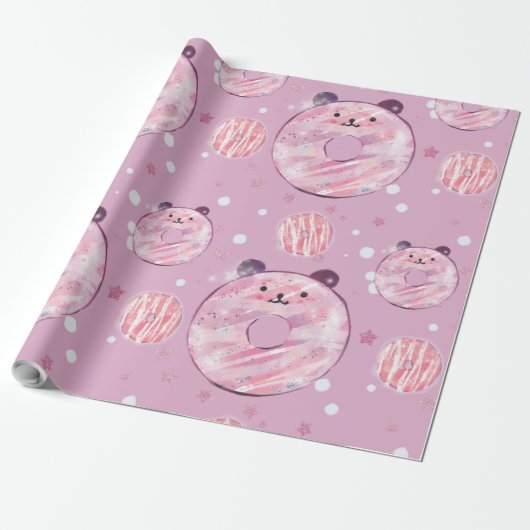 Niedlich Panda Donuts - Pastel Ästhetik Geschenkpapier (Ungerollt)