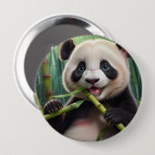 Niedlich Panda Eating Bamboo Button (Vorne & Hinten)