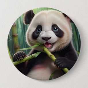 Niedlich Panda Eating Bamboo Button