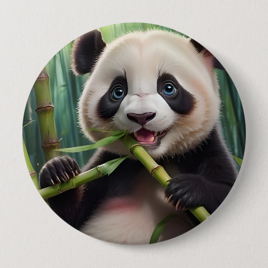 Niedlich Panda Eating Bamboo Button (Vorderseite)