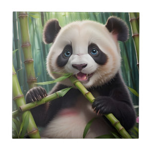 Niedlich Panda Eating Bamboo Fliese