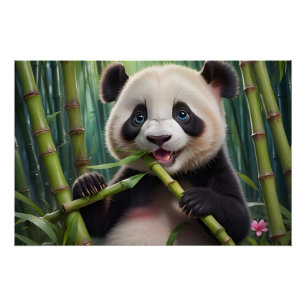 Niedlich Panda Eating Bamboo Poster