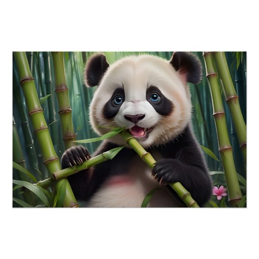 Niedlich Panda Eating Bamboo Poster (Vorderseite)