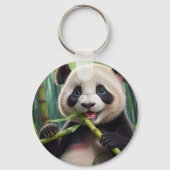 Niedlich Panda Eating Bamboo Schlüsselanhänger (Rückseite)