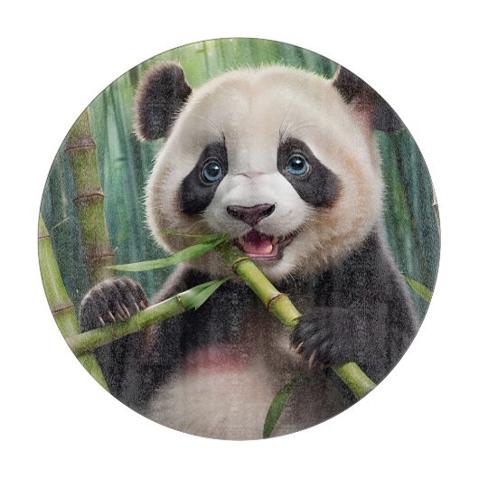 Niedlich Panda Eating Bamboo Schneidebrett (Vorderseite)