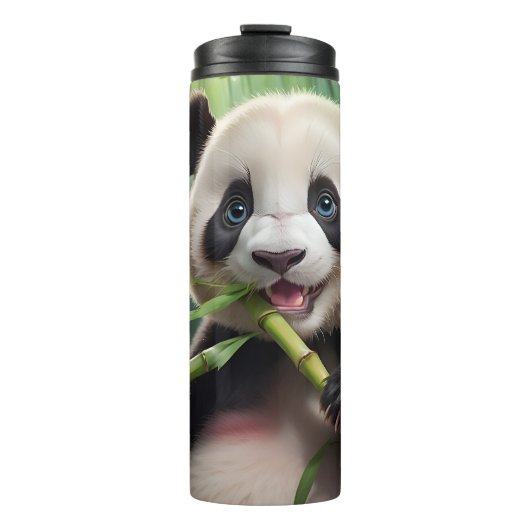 Niedlich Panda Eating Bamboo Thermosbecher (Vorderseite)