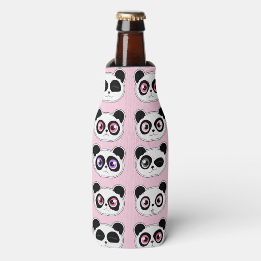 Niedlich Panda Expression Pink Flaschenkühler (Flaschenvorderseite)