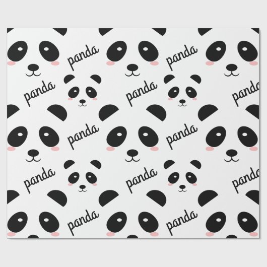 Niedlich Panda Face Pattern Birthday White  Geschenkpapier (Flach)