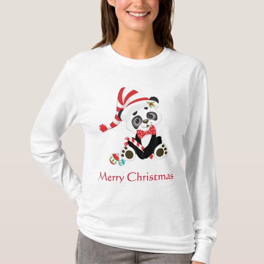 Niedlich Panda Frohe Weihnachten T-Shirt (Vorderseite)