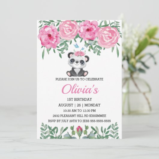 Niedlich Panda Geburtstag Einladung Button Wasser  (Stehend Vorderseite)