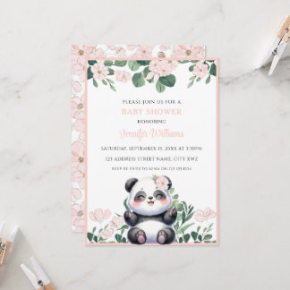 Niedlich Panda Girl Greenery Pink Blume Kinderdusc Einladung