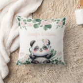 Niedlich Panda Girl Greenery Pink Blume Kissen (Decke)
