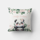 Niedlich Panda Girl Greenery Pink Blume Kissen (Vorderseite)