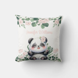 Niedlich Panda Girl Greenery Pink Blume Kissen