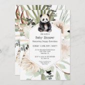Niedlich Panda Greenery Baby Duwer Gender Neutral Einladung (Vorne/Hinten)