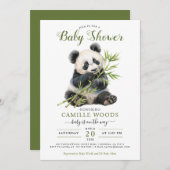 Niedlich Panda Greenery Baby Duwer Gender Neutral Einladung (Vorne/Hinten)