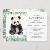 Niedlich Panda Greenery Baby Duwer Gender Neutral Einladung (Vorne/Hinten)
