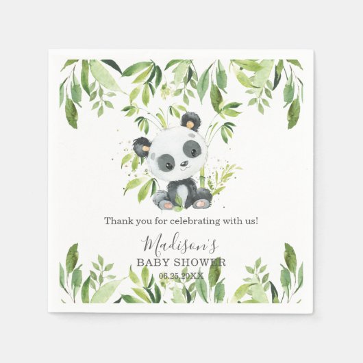 Niedlich Panda Greenery Bamboo Babydusche Geburtst Serviette (Vorderseite)