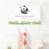 Niedlich Panda Greenery Bamboo Geburtstagsparty Banner (Insitu)