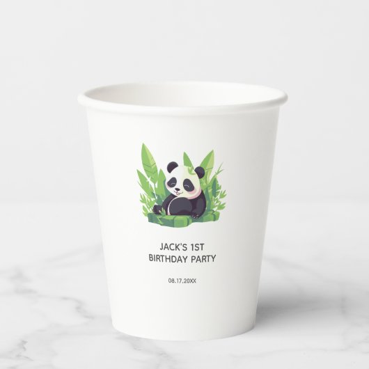 Niedlich Panda Greenery Bamboo Geburtstagsparty Pappbecher (Vorderseite)