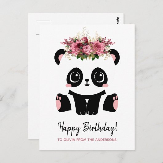 Niedlich Panda Happy Geburtstag personalisiert Postkarte (Vorne/Hinten)