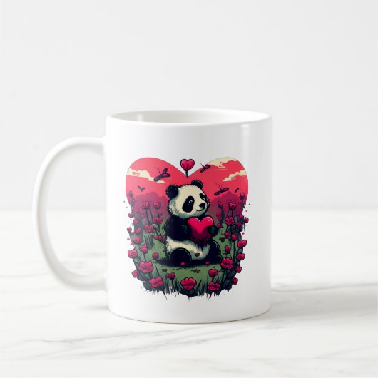 Niedlich Panda Holding Heart - Valentinstag Gesche Kaffeetasse (Links)