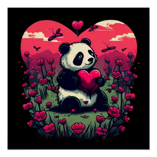 Niedlich Panda Holding Heart - Valentinstag Gesche Poster (Vorderseite)