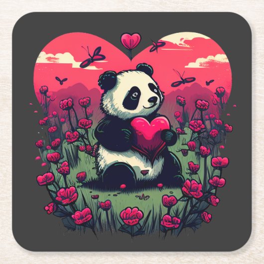 Niedlich Panda Holding Heart - Valentinstag Gesche Rechteckiger Pappuntersetzer (Vorderseite)