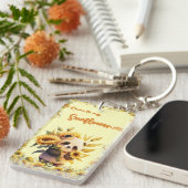 Niedlich Panda Holding Sonnenblumen | Akrylischer  Schlüsselanhänger (Vorderseite rechts)