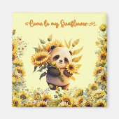 Niedlich Panda Holding Sonnenblumen | Square Magne Magnet (Vorne)