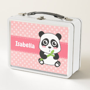 Niedlich Panda isst Bamboo Girls Personalisiert Metall Brotdose