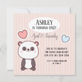 Niedlich Panda Kawaii 1. Geburtstag Einladung (Vorderseite)