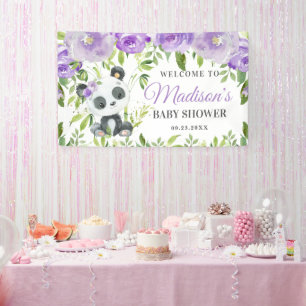 Niedlich Panda Lila Blumengrün Bamboo Hintergrund Banner
