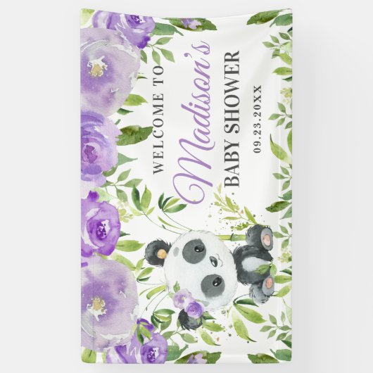 Niedlich Panda Lila Blumengrün Bamboo Hintergrund Banner (Vertikal)