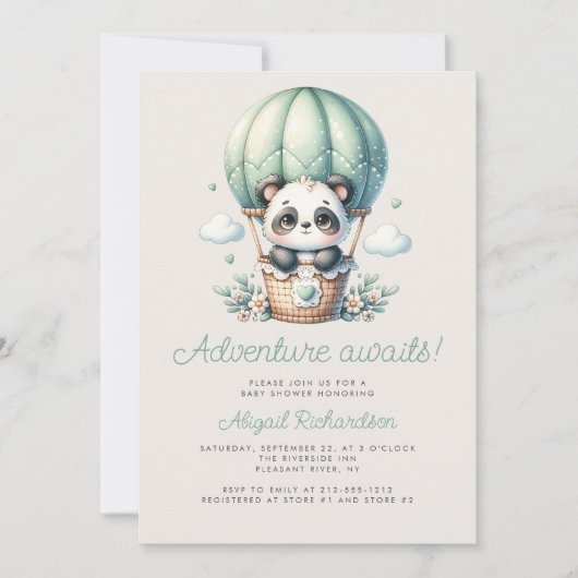 Niedlich Panda Mint Green Balloon QR Code Babydusc Einladung (Vorderseite)