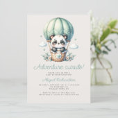 Niedlich Panda Mint Green Balloon QR Code Babydusc Einladung (Stehend Vorderseite)