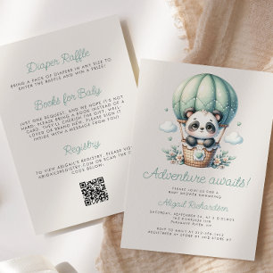 Niedlich Panda Mint Green Balloon QR Code Babydusc Einladung