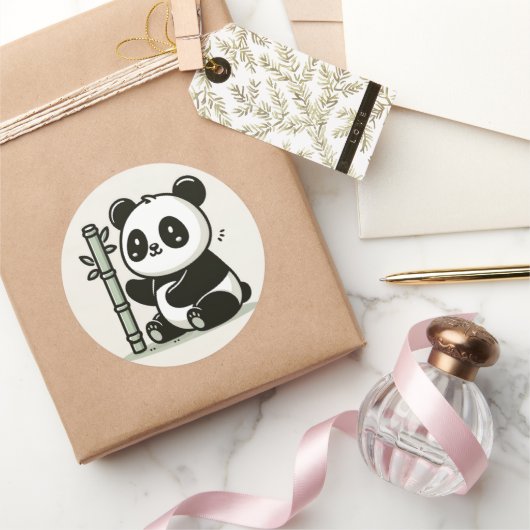 Niedlich Panda mit Bamboo Runder Aufkleber (Schenken)