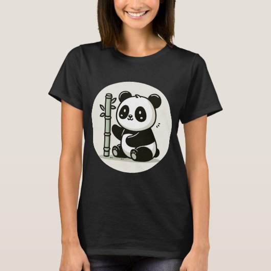 Niedlich Panda mit Bamboo T-Shirt (Vorderseite)
