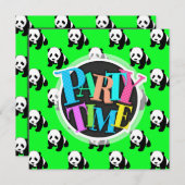 Niedlich Panda; Neon Green, Black & White Einladung (Vorne/Hinten)