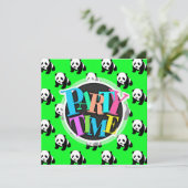 Niedlich Panda; Neon Green, Black & White Einladung (Stehend Vorderseite)