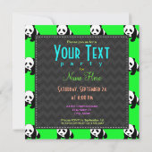 Niedlich Panda; Neon Green, Black & White Einladung (Rückseite)