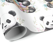 Niedlich Panda Osterwasserfarbe Blüte Geschenkpapier (Rolleneckpunkt)