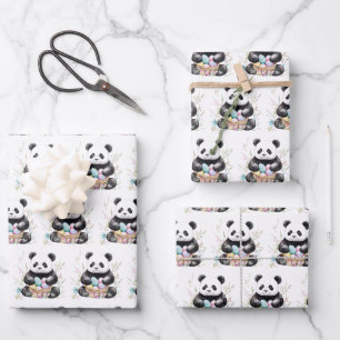 Niedlich Panda Osterwasserfarbe Blüte Geschenkpapier Set
