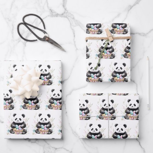 Niedlich Panda Osterwasserfarbe Blüte Geschenkpapier Set (Vorderseite)