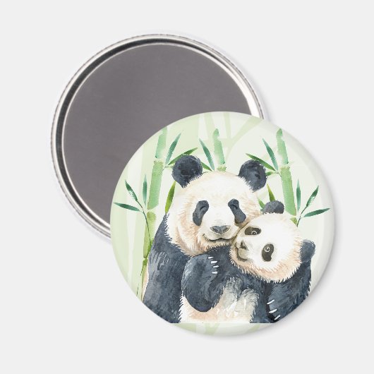 Niedlich Panda Pair & Bamboo Wasserfarbe Magnet (Vorderseite/Rückseite)