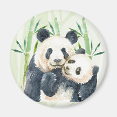 Niedlich Panda Pair & Bamboo Wasserfarbe Magnet (Vorne)