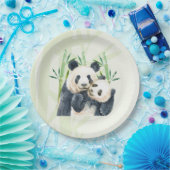 Niedlich Panda Pair & Bamboo Wasserfarbe Pappteller (Party)